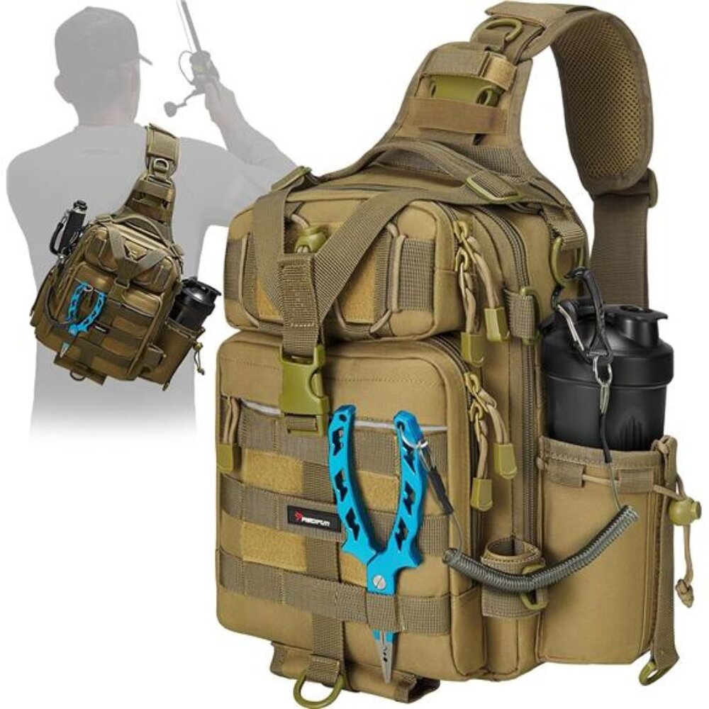 Piscifun Fishing Tackle Bag with Rod & Gear Holder, Lightweight Sling Tackle